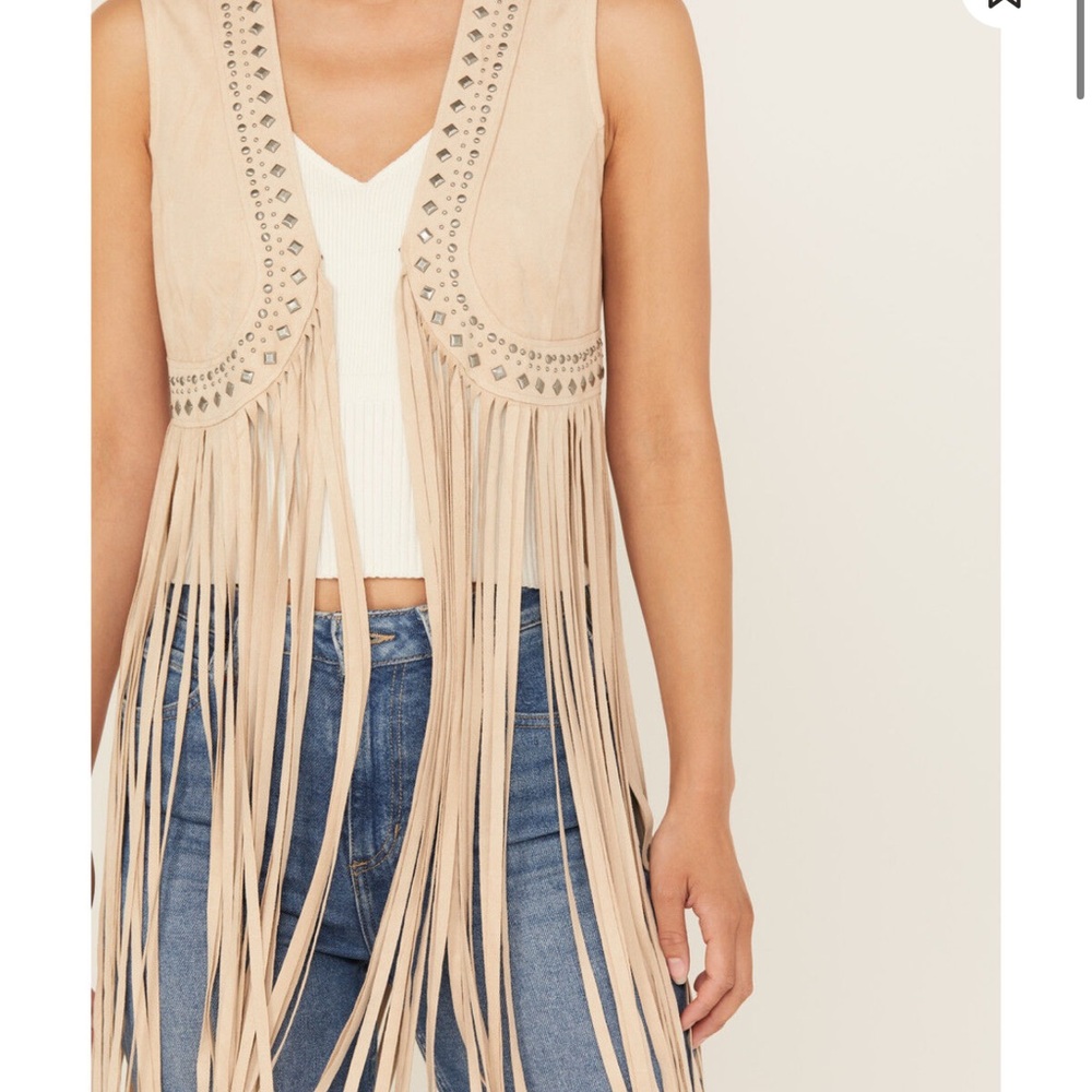 Fringe Tan Vest with Studded Detail